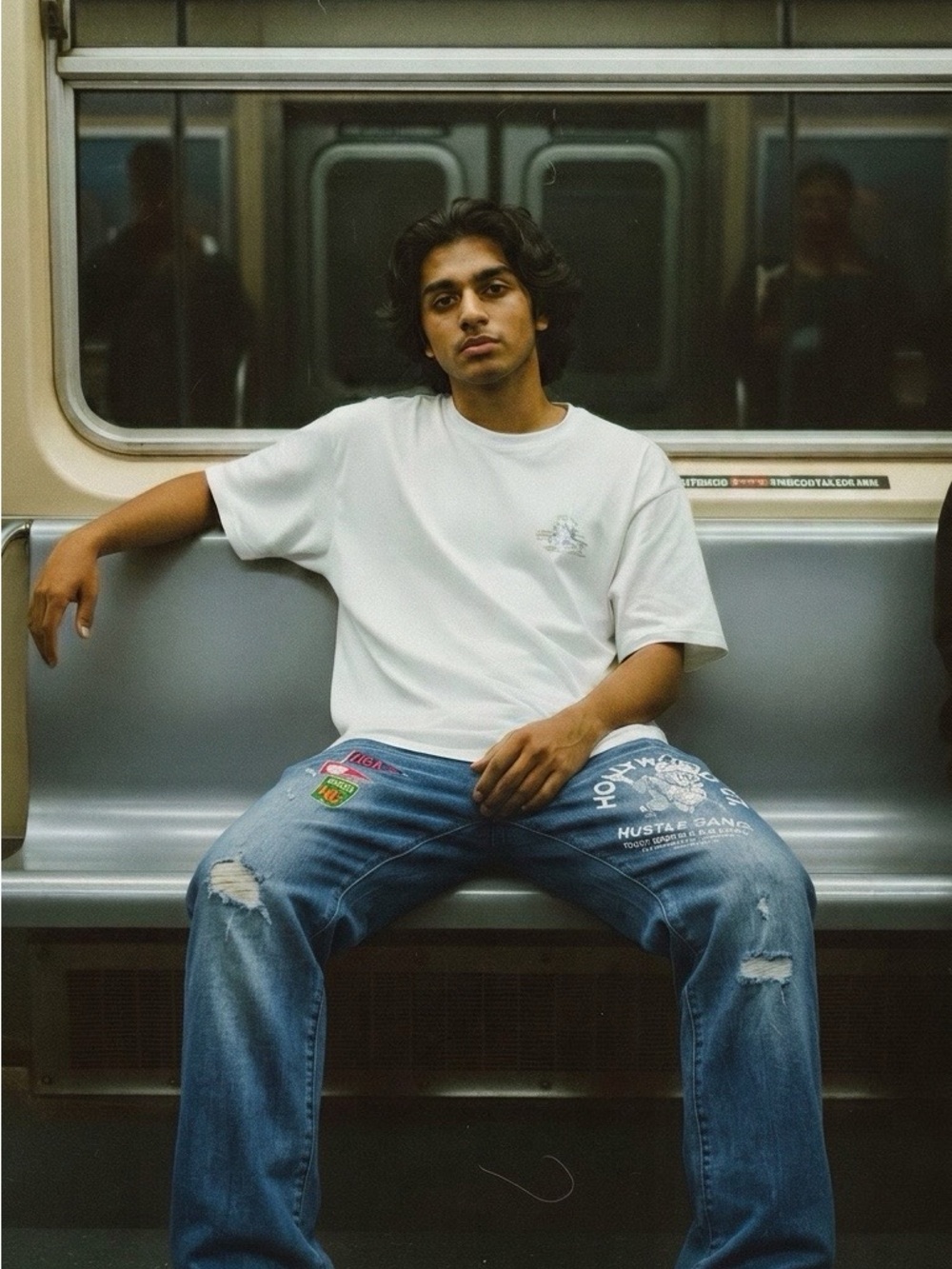Hustle Gang Relaxed Blue Patchwork Jeans